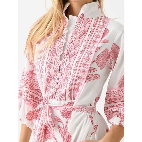 NWT Sur La Vague Blush Katherine Hand Stamped Maxi Dress in White & Pink Size S - Picture 3 of 15